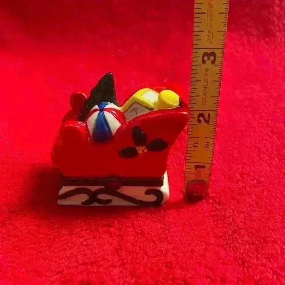 Two Vintage Christmas Porcelain Hinged Trinket Boxes Snowman and Sleigh NIB